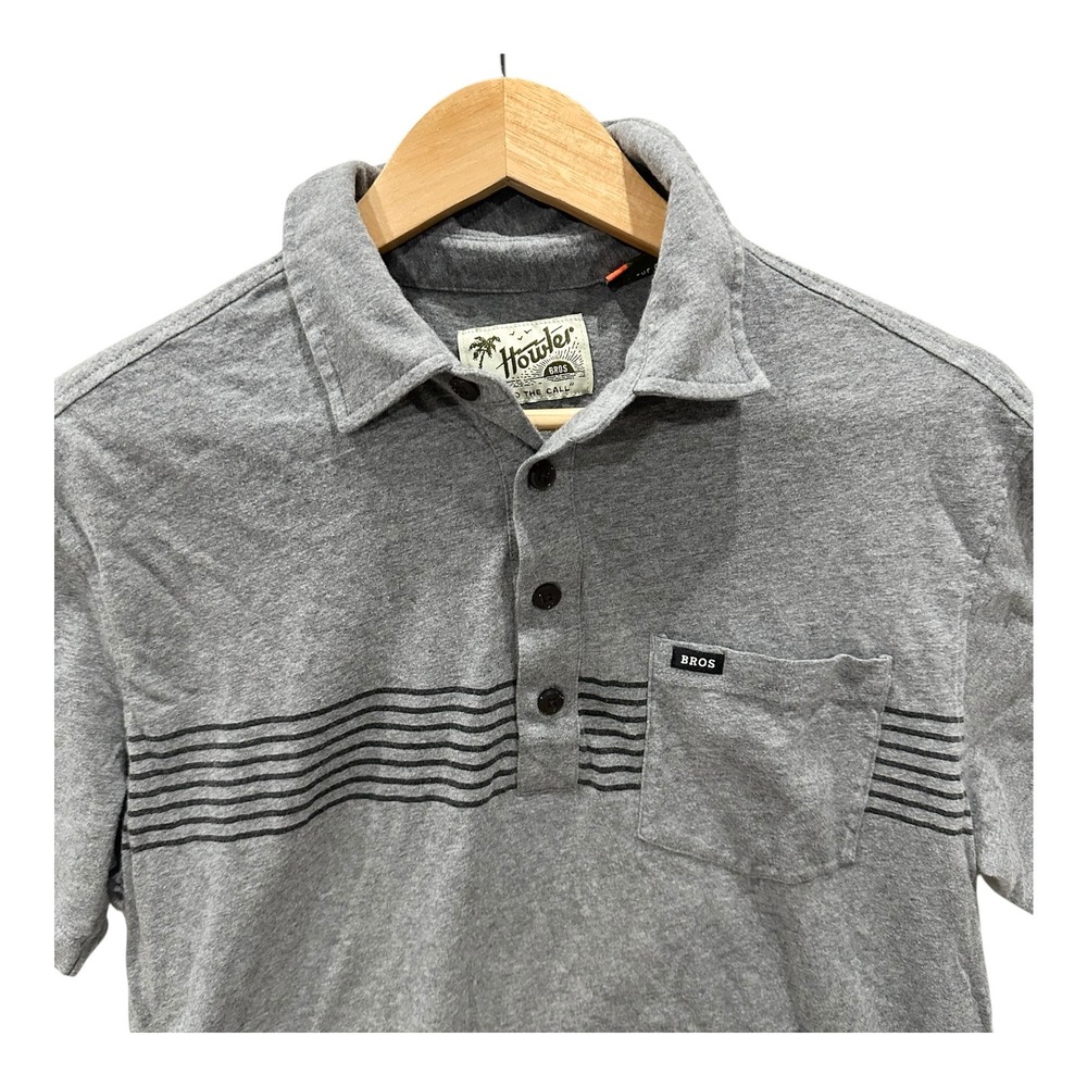 Howler Brothers Mens Gray Striped Short Sleeve Cotton Polo Shirt Size Medium